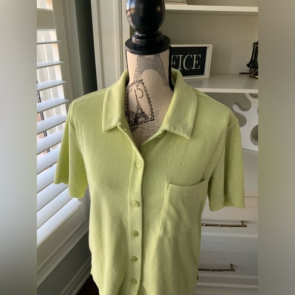 REFORMATION Fuji Button up Green Terry Shirt Short Sleeve Patch Pocket SZ Small - Picture 13 of 13